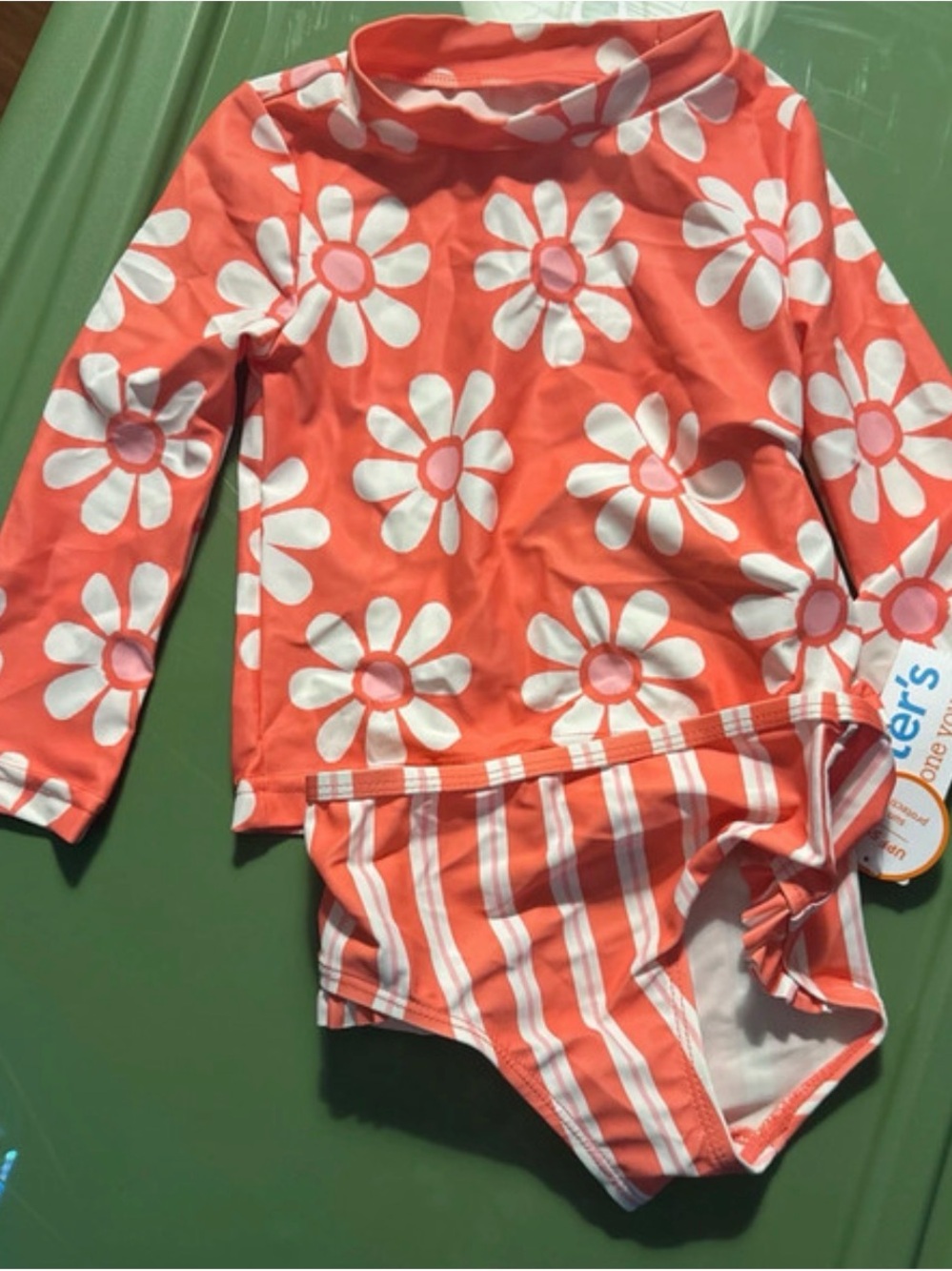 Carter's Coral Floral Long-Sleeve Rashguard Set with White Daisies
